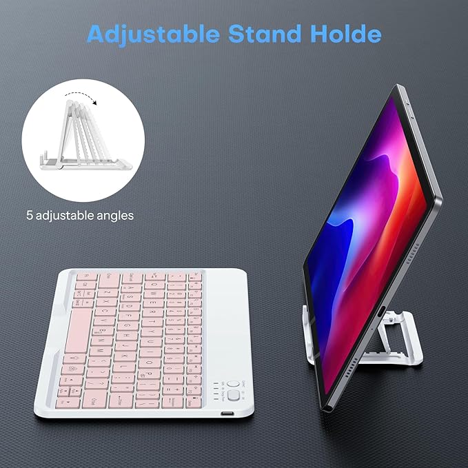 OMOTON Bluetooth Keyboard for Tablet/Android/Windows/iOS, with 7 Colors Backlight Rechargeable Wireless Mini Keyboard for Galaxy Tab A9+ / S9 FE / S10 / S11 / A11 Series etc, Pink