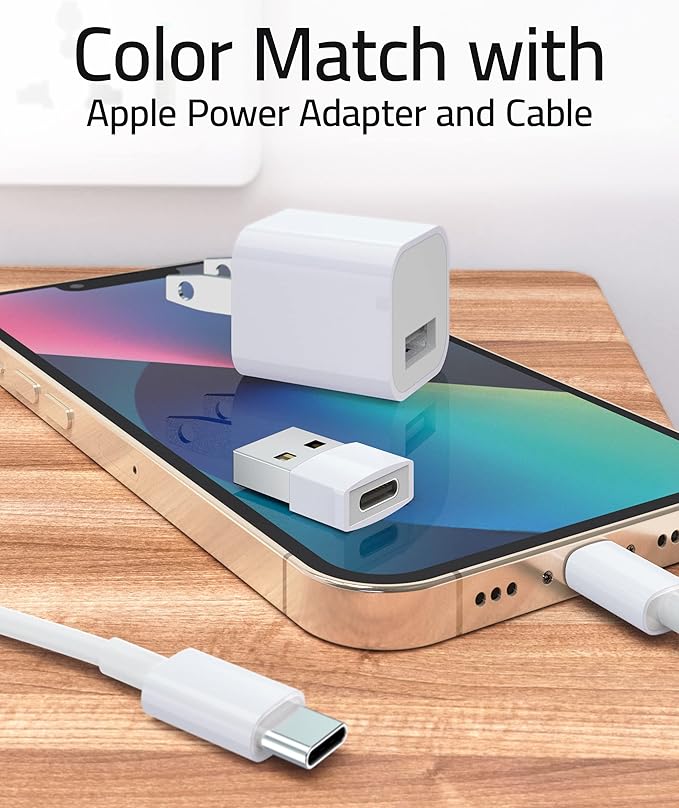 Syntech USB to USB C Adapter 4 Pack, Type C Female to USB Male Converter Power Charger Cable Adapter Compatible with MagSafe Apple Watch Series 10/SE/Ultra 2 iPhone 17 E Air Pro Max AirPods Pro, White