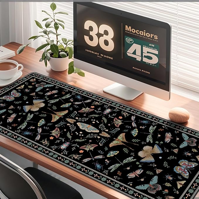 Baziabbo Black Desk Mat,XXL Extended Big Mouse Pad,Gaming Mousepad with Stitched Edge,Non-Slip Rubber Base Keyboard Desk Pad for Home Office Study Game