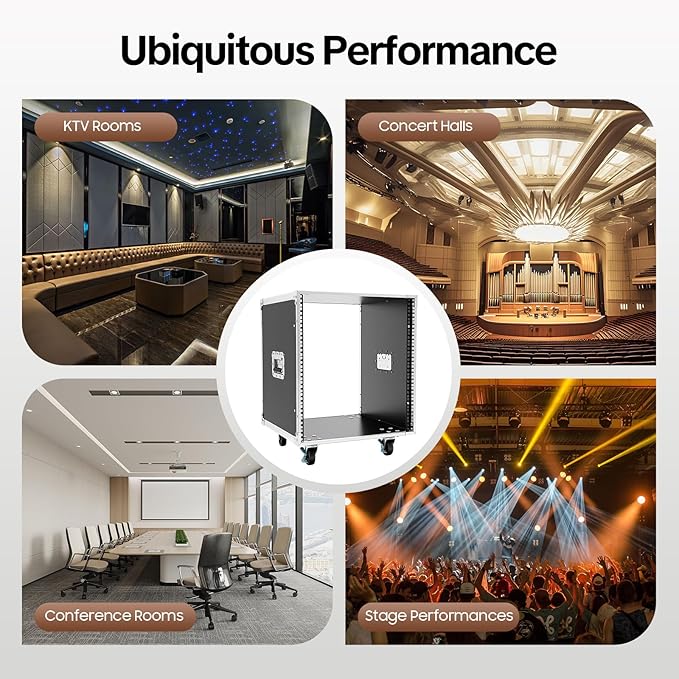 12U Portable Rolling Network Rack with Built-in Handles, Mobile Equipment Cabinet for Audio, KTV Rooms, Meeting Rooms and Stage Use (Black)