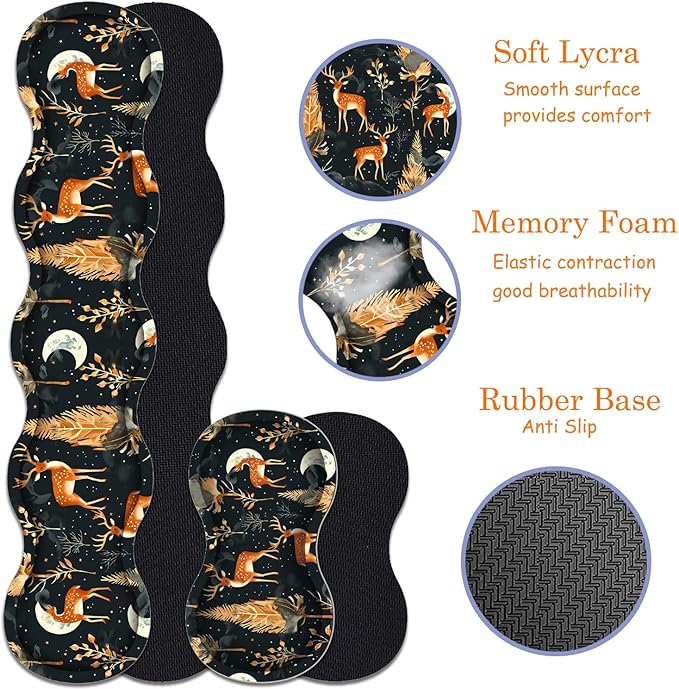 Large Gaming Mouse Pad + Keyboard Wrist Rest + Wrist Support + Coaster Set, Memory Foam Ergonomic for Easy Typing, XXL Extended Gaming Mouse Pad Table Pad - Forest Deer