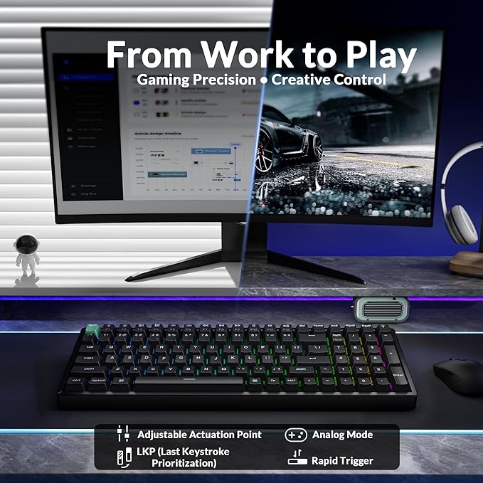 Keychron K4 HE 96% Wireless RGB Hall Effect Keyboard, Gateron Magnetic Switch, Analog Mode & Rapid Trigger, QMK/VIA, 2.4GHz/BT5.2/USB-C, Multitasker for Mac/Windows/Linux, Aluminum Frame - Black