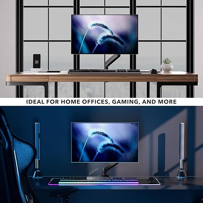 Mount-It! Single Monitor Arm Desk Mount, Gas Spring Monitor Mount, Fits 13–32" Screens up to 17.6 lbs, VESA 75x75 & 100x100, Full Motion Tilt Swivel Rotate, C-Clamp & Grommet Base