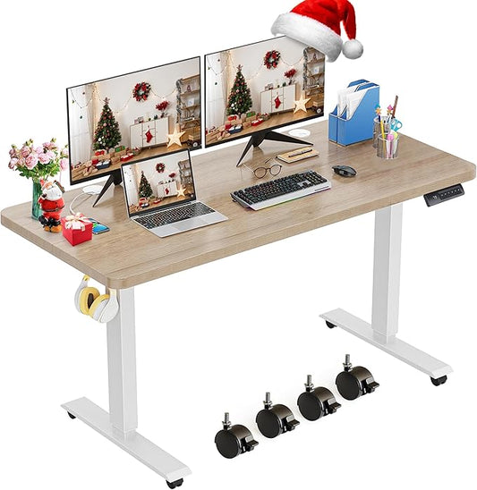 farexon Electric Standing Desk Adjustable Height, 48 x 24 inch Sit Stand Desk with Wheels, 4 Memory Heights, 27''-46'' Lifting Range Stand up Desk for Home Office(Oak Gray)