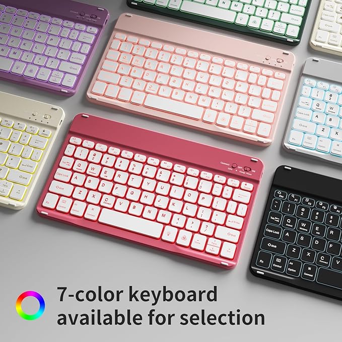 for iPad (A16) 11th Generation 2025 11-inch/10th Generation 2022 10.9 inch with Keyboard, 7 Colors Backlit Square Keycaps, Detachable Wireless Bluetooth Keyboard Case with Pencil Holder, Black
