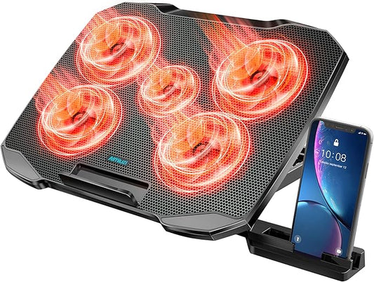 Laptop Cooling Pad for Computer Laptop Cooler for 12-15.6 Inch Notebooks, Laptop Cooling Stand with 5 Quiet Fans, 5 Height Adjustable,2 USB Ports, Phone Stand