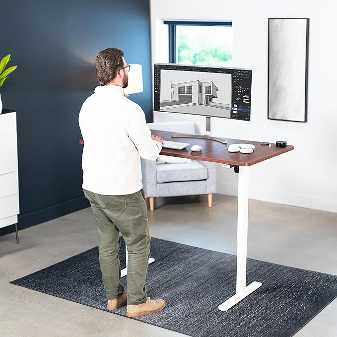 VIVO Electric 60 x 30 inch Stand Up Desk, Height Adjustable, Dark Walnut Top White Frame, Home and Office Furniture Sets, DESK-KIT-0W6D