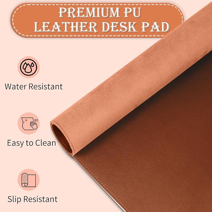 Large Desk Mat 35.4" x 17", PU Leather Desk Pad Protector, Non-Slip Large Mouse Pad for Desk, Waterproof Computer Desk Mat, Office Desk Pad for Keyboard Mouse (Russet Brown)