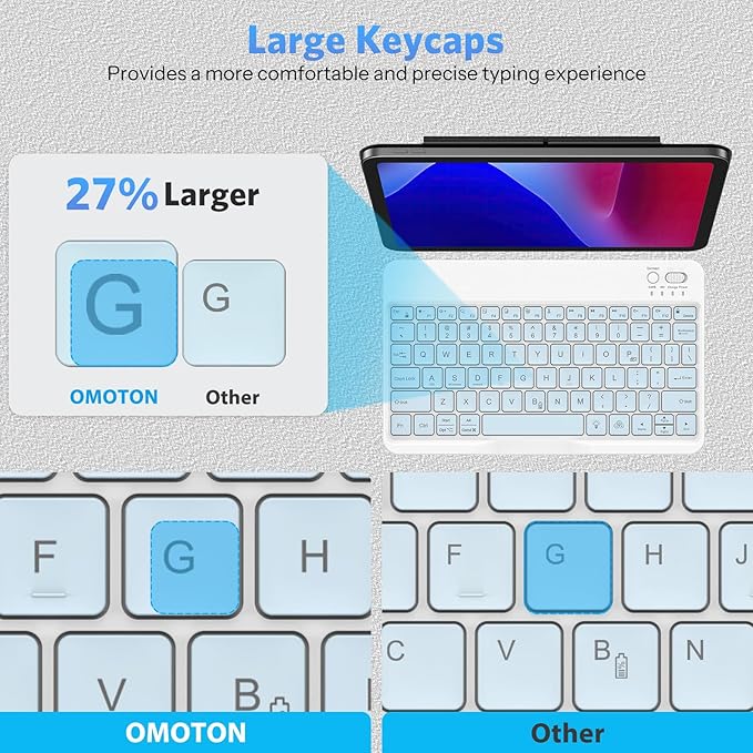 OMOTON Bluetooth Keyboard for Tablet/Android/Windows/iOS, with 7 Colors Backlight Rechargeable Wireless Mini Keyboard for Galaxy Tab A9+ / S9 FE / S10 / S11 / A11 Series etc, Blue