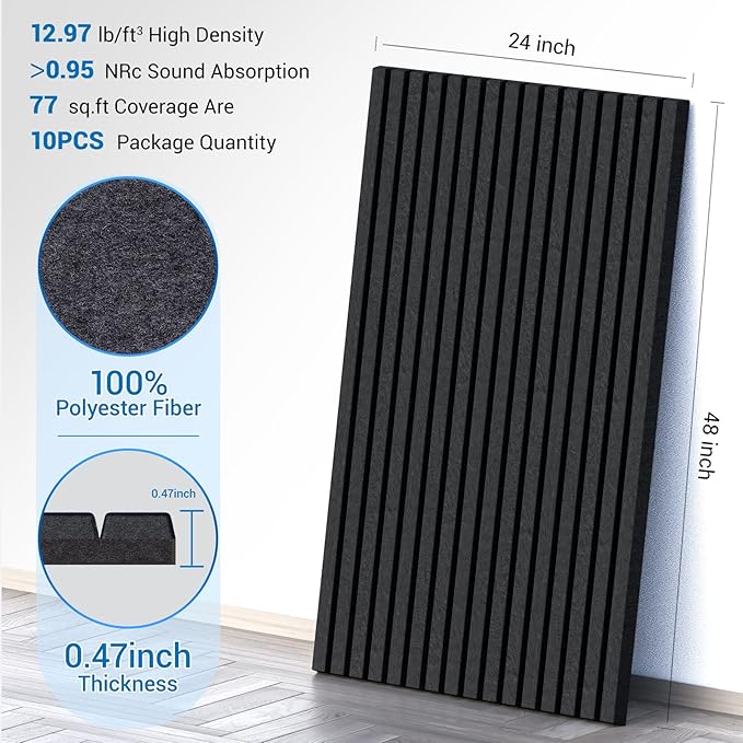 10 Pack Acoustic Panels,48"*24"*0.47"Self-Adhesive Soundproof Wall Panels,High Density Sound Proof panels for Walls, Office, Reccording Studio, Home,Ceiling-Black