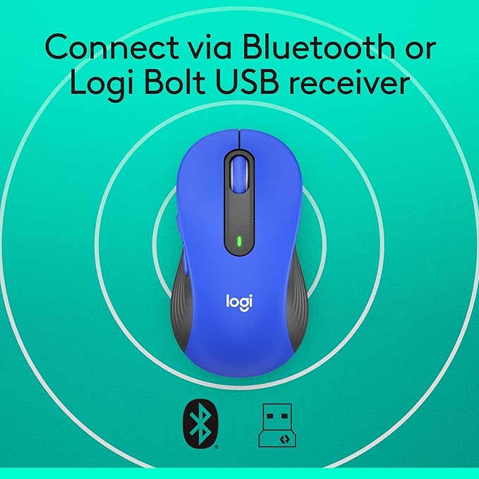 Logitech Signature M650 L Full Size Wireless Mouse - for Large Sized Hands, 2-Year Battery, Silent Clicks, Customizable Side Buttons, Bluetooth, for PC/Mac/Multi-Device/Chromebook - Classic Blue