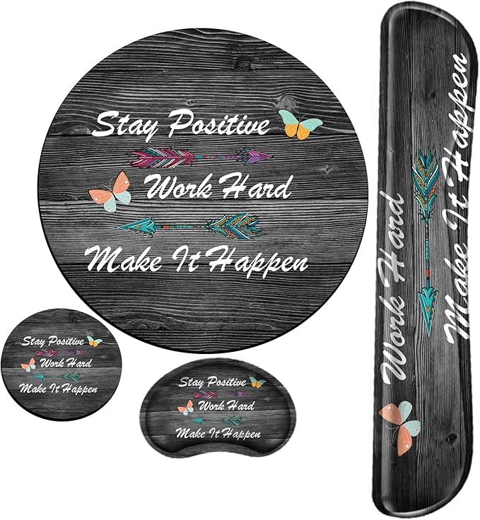 Stay Positive Mouse Pad with Wrist Support Inspirational Mousepad Memory Foam Keyboard Wrist Rest Ergonomic Mouse Mat Work Hard and Make It Happen Carpal Tunnel Typing Pain Relief Non-Slip Base