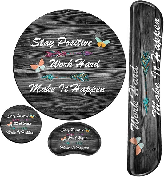 Stay Positive Mouse Pad with Wrist Support Inspirational Mousepad Memory Foam Keyboard Wrist Rest Ergonomic Mouse Mat Work Hard and Make It Happen Carpal Tunnel Typing Pain Relief Non-Slip Base