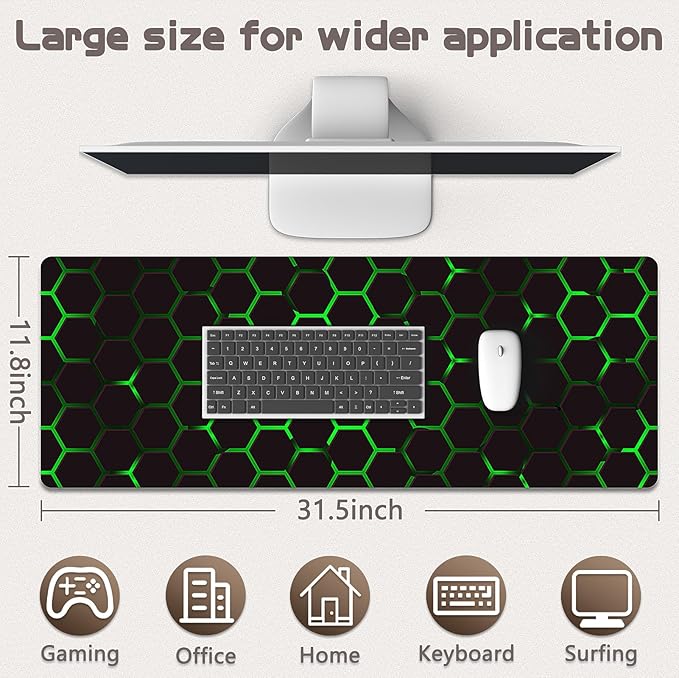 Gaming Mouse Pad - (31.5"×11.8") Honeycomb Large Mouse Pads for Desk - Desk Mat for Keyboard and Mouse with Non-Slip Base, Desks Pad Matfor Game/Office & Home