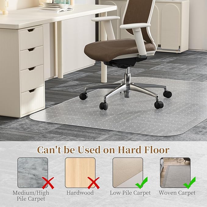 Office Chair Mat for Carpet, 30" X 48" X 0.09" Desk Chair Mat for Carpet Floors, Clear and Thick Easy Glide Rolling Chair Mats with Non-Slip Studded for Home and Office Low Pile Carpets