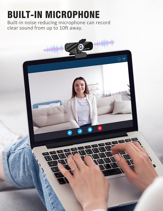1080P HD Webcam with Built-in Microphone, Rotatable Tripod, Wide-Angle Lens,Privacy Cover, Auto Light Correction, Plug & Play USB-A Webcam for Laptop, Desktop, PC, Streaming-Gray