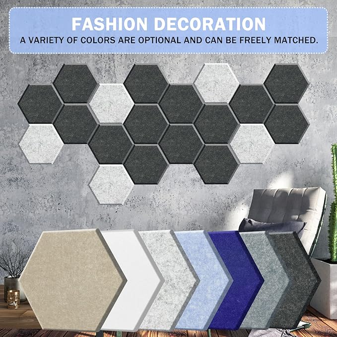 Hexagon Acoustic Panels Self-Adhesive, 12 Pack 12" X 10" X 0.4" Sound Absorbing Panels, High Density Soundproofing Wedge Tiles(Light Sky Blue)