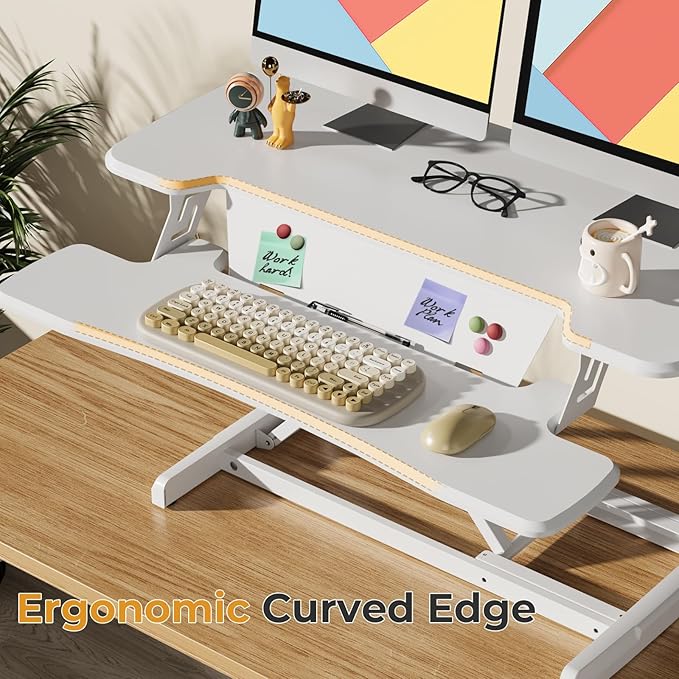 JOY worker Standing Desk Converter, 35" Height Adjustable Sit Stand Up Desk Riser with Keyboard Tray & 6 Fridge Magnets, Desktop Workstation Riser for Home Office Computer Laptop, White