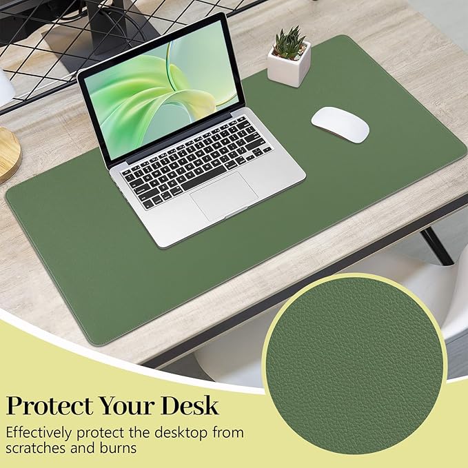 Green Desk Mat, Waterproof Desk Pad for Keyboard and Mouse, Non-Slip Computer Desks Protector Cover, Desktop Mouse Pad for Home Office (Olive Green, 35.4"x17")