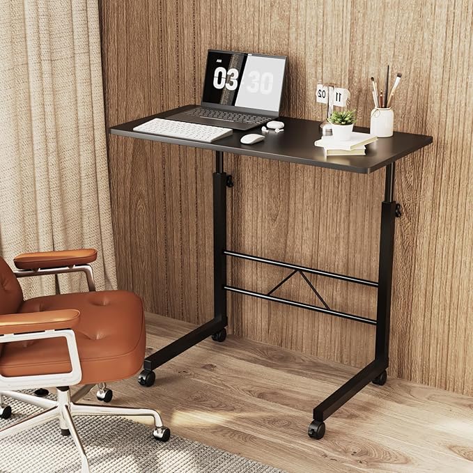 FCH Computer Workstation, Standing Desk Adjustable Height, Small Computer Desk w/Rolling, Sit Stand Laptop Desk TV Tray Computer Workstation for Bed Sofa Hospital Reading Eating, 31.5", Black