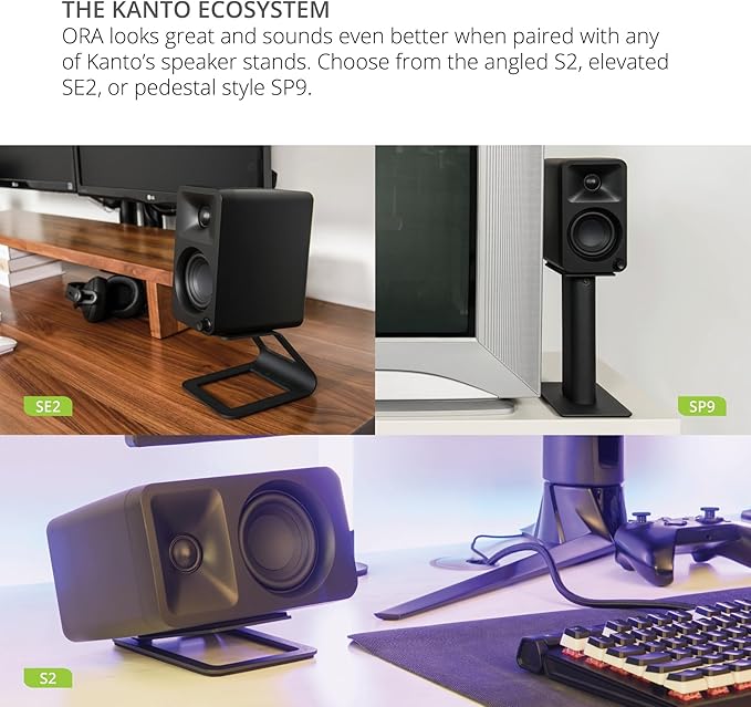 Kanto ORAMW 100W Powered Reference Desktop Computer Speakers with Bluetooth 5.0 and USB-C Input | Bi-Amplified | 100 Hz Automatic Crossover | Reference Quality Sound | Pair | Matte White (Renewed)