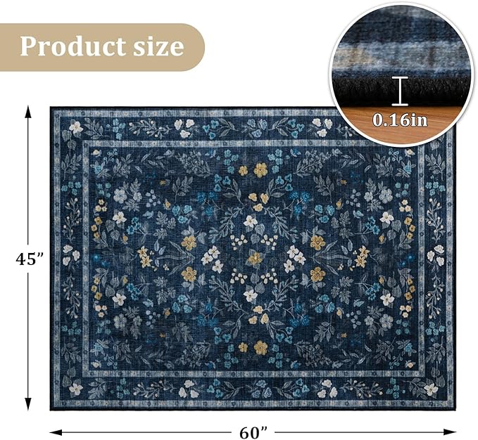 chakme Office Chair Mat for Hardwood Floor, 60"x45" Easy Glide Computer Desk Mat Protector for Rolling Chair Under Desk Rug Nonslip Backing, Machine Wash, (Floral)