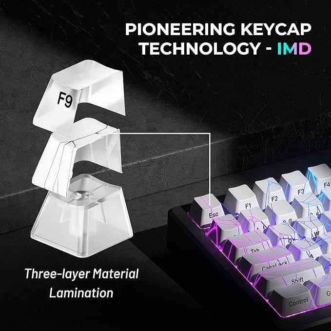 x XVX Shine Through Keycaps w/IMD Tech, Custom Spider Web Keycaps 60 75 100 Percent, White Key Cap Set Lines Backlit, OEM Profile Side Printed for Keyboards