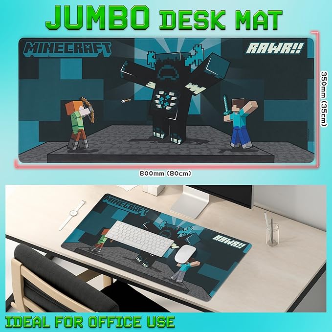 Minecraft Desk Pad for Kids and Teenagers, Non-Slip Desk Mouse Mat 80 x 35cm - Gamer Gifts (Blue)