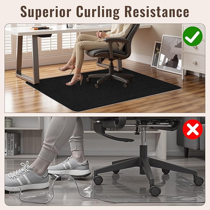 Sycoodeal Office Chair Mat for Hardwood Floor,Slip Resistant Floor Mat for Office Computer Gaming Chair,Heavy Duty Floor Protector for Rolling Chairs,Easy to Clean,Black(36"x55")