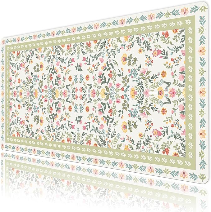 HVEST Cute Floral Mouse Pad, Sage Green Desk Mat,XXL Large Mouse Pad for Laptop Computer, Mousepad with Non-Slip Rubber Base and Stitched Edge for Game, Office, Home 31.5'' x 15.7''