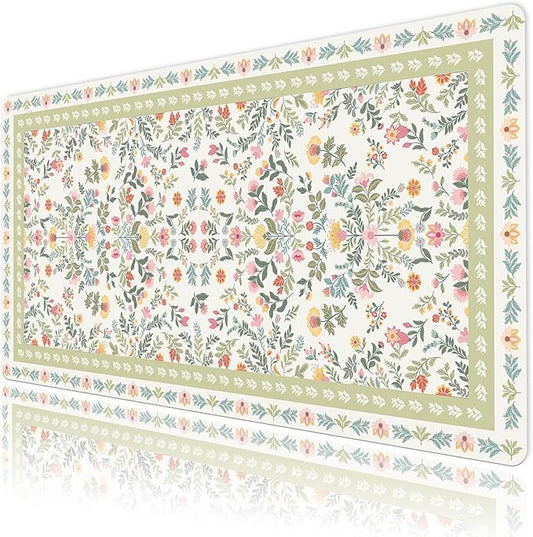 HVEST Cute Floral Mouse Pad, Sage Green Desk Mat,XXL Large Mouse Pad for Laptop Computer, Mousepad with Non-Slip Rubber Base and Stitched Edge for Game, Office, Home 31.5'' x 15.7''