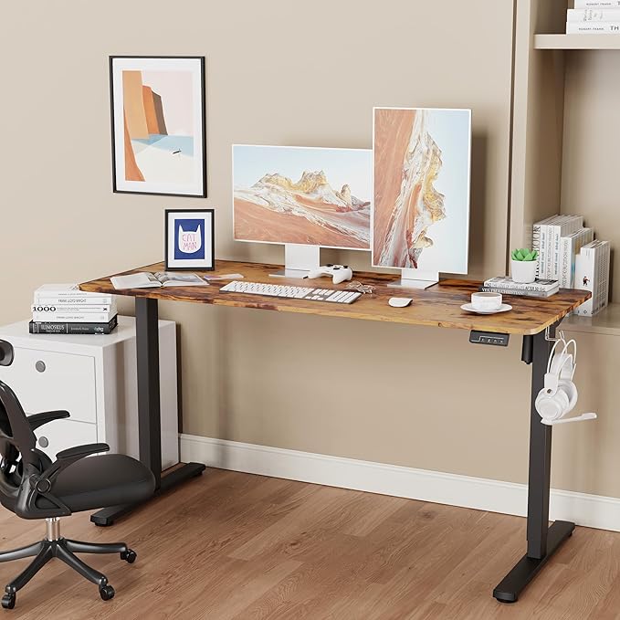 Electric Standing Desk Adjustable Height, 55x24 Inches Sit Stand up Desktop for Home Office, Ergonomic Rising Computer Table with Memory Preset,Rustic Brown