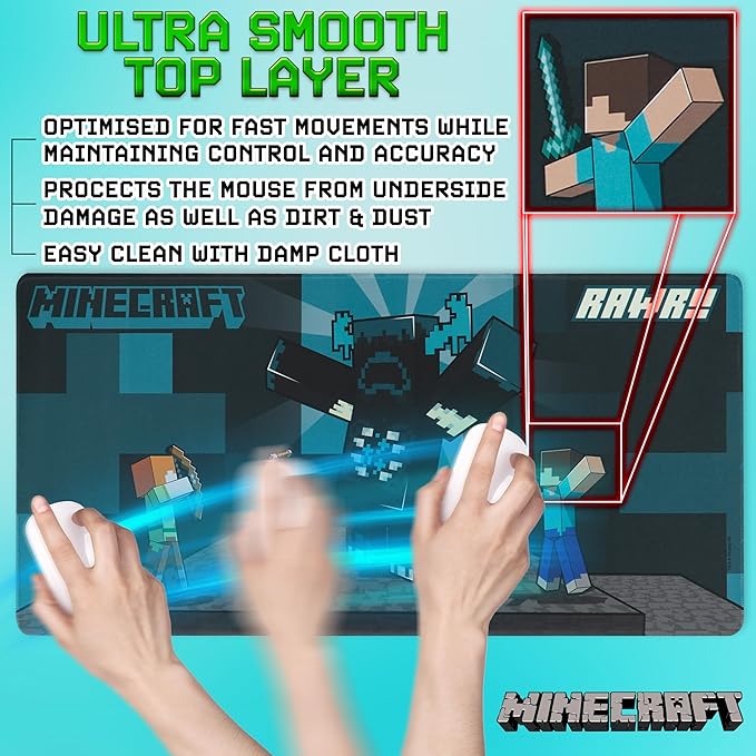 Minecraft Desk Pad for Kids and Teenagers, Non-Slip Desk Mouse Mat 80 x 35cm - Gamer Gifts (Blue)