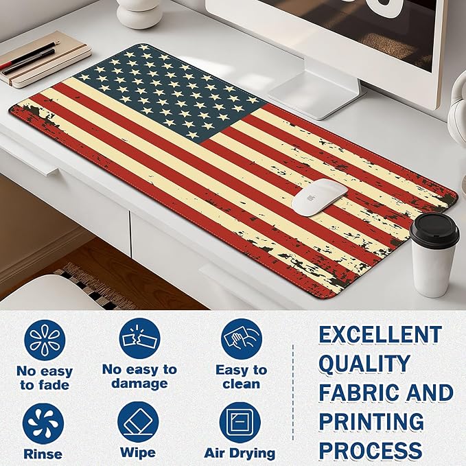 Mouse Pad Gaming - Desk Mat for Keyboard and Mouse - American Antique Flag Large Mouse Pads for Desk, Desks Pad Mat(35.4" X 15.7") with Non-Slip Base, Gaming Mousepad for Game, Office and Home