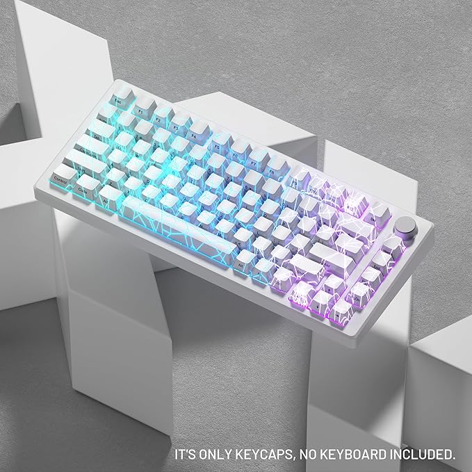 x XVX Shine Through Keycaps w/IMD Tech, Custom Spider Web Keycaps 60 75 100 Percent, White Key Cap Set Lines Backlit, OEM Profile Side Printed for Keyboards
