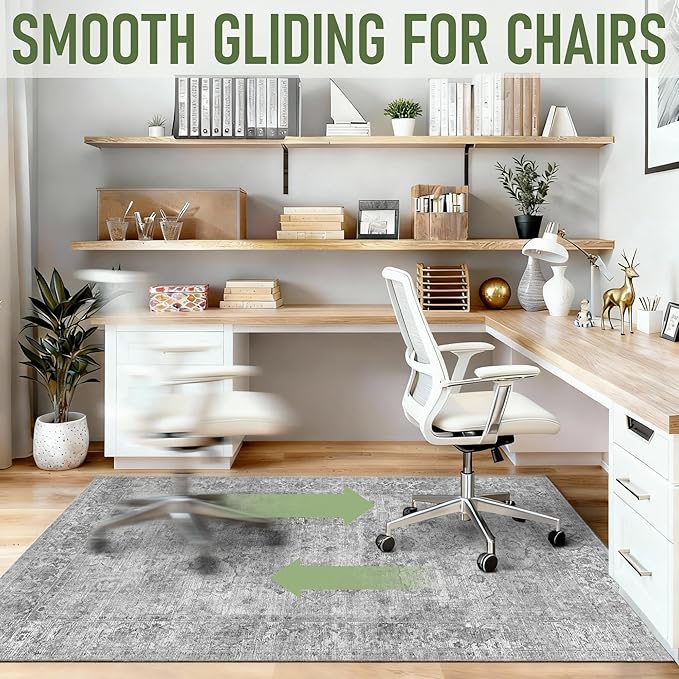 Office Chair Mat for Hardwood Floor, 48"x60" Desk Chair Mat for Home Office, Anti-Slip Under Desk Mat for Rolling Chair,Floor Protector Washable Rugs for Gaming Chairs-Light Grey