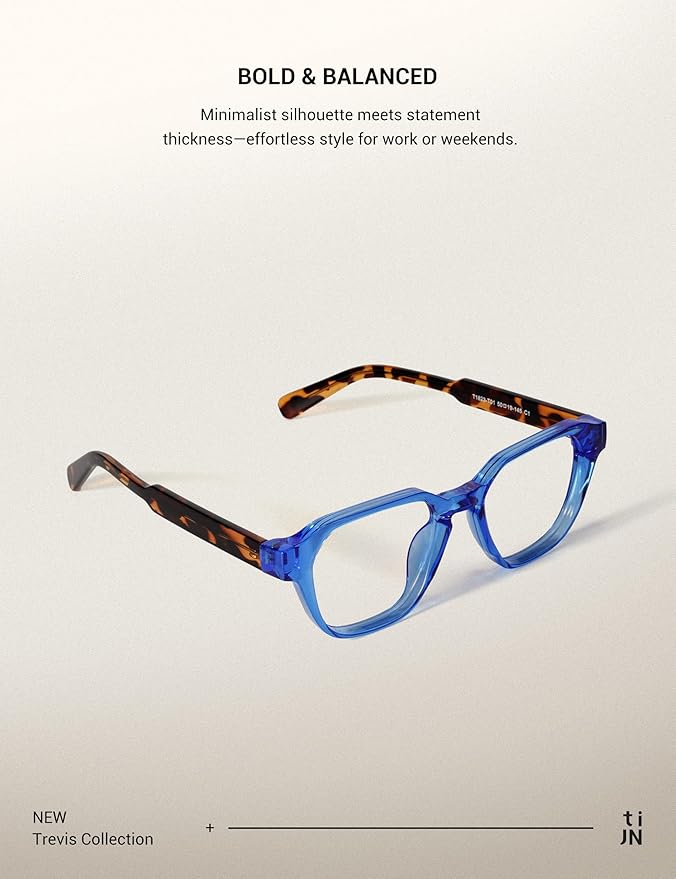 TIJN Blue Light Blocking Glasses, Anti Eyestrain UV Protection, TR90 Square Frame Glasses Chic Preppy Look for Women and Men