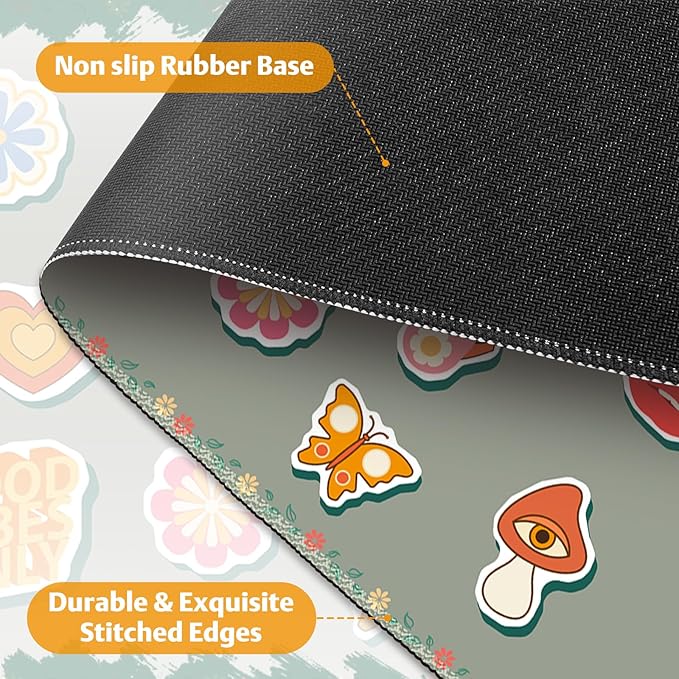 Desk Pad for Keyboard and Mouse, Large Mouse Pad for Desk, Non-Slip Keyboard Mat, Computer Mats for Desk, Cute Desk Pad with Stitched Edges for Office, Gaming I Fashion Funny Icons