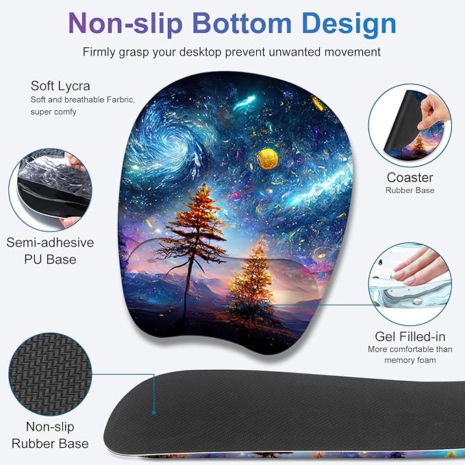 4 in 1 Large Mouse Pad, Keyboard Wrist Rest Set, Ergonomic, Non-slip, Waterproof, Colorful World