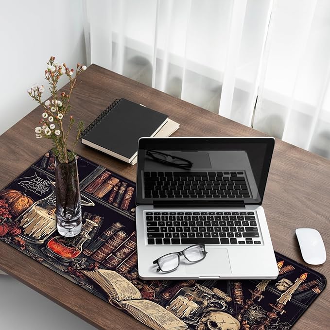 Gaming Mouse Pad with Non-Slip Base, Cute Mouse Mat with Stitched Edges for Keyboard and Mouse, Large Anime Mousepad for Computer, 31.5 x 11.8 inches (Mysterious Library)
