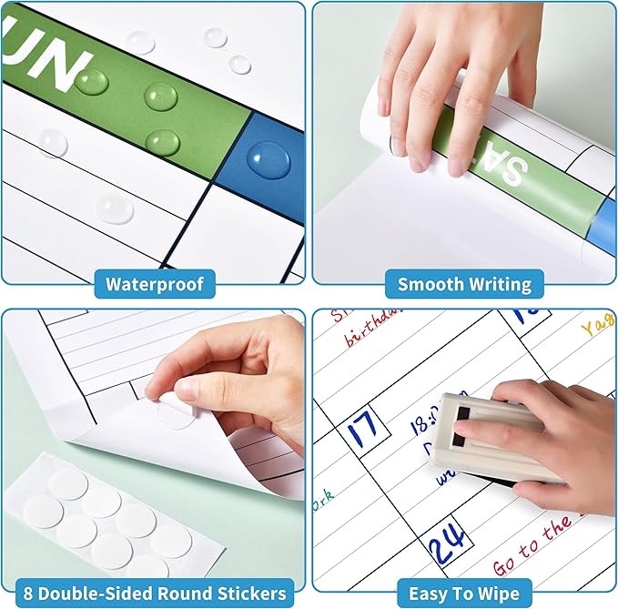 Large Dry Erase Calendar - Undated 1 Month Dry Erase Calendar for Wall, 40" x 28", Erasable & Reusable Laminated Dry Erase Wall Calendar with 10 Round Stickers, Large Space for Office