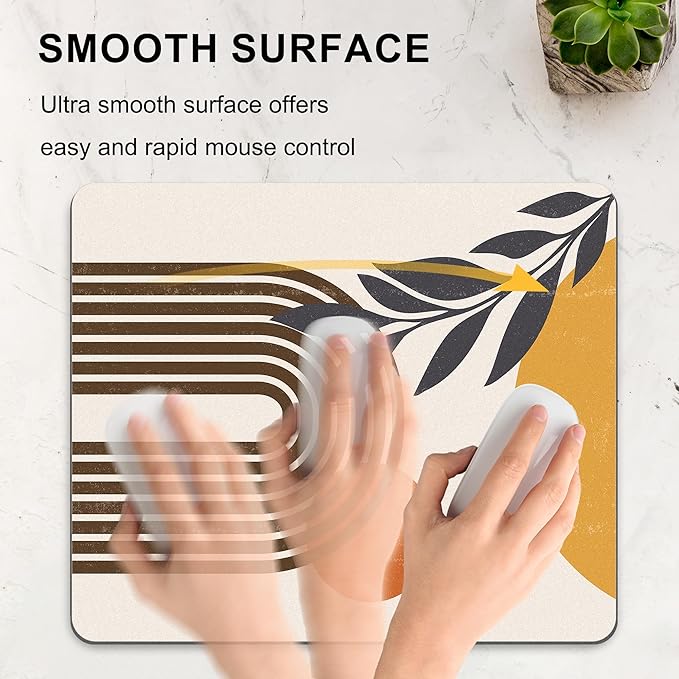 Boho Abstract Mouse Pad Cute, Modern Art Leaf Sun Rectangular Laptop Mousepad Minimalist Geometric Office Bohemian Small Vertical Portable Desk Pad Non-Slip Mouse Mat Washable Desk Decor Accessories