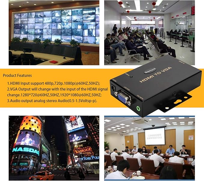 JideTech HDMI to VGA Converter with 3.5mm Audio Supports 1080P for PC Laptop Display Computer Mac Projector