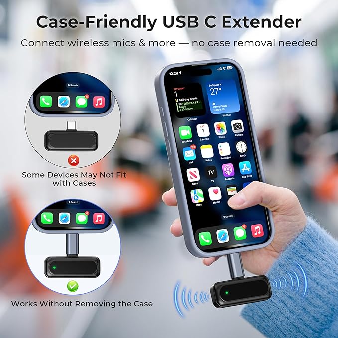 Basesailor USB Type C Extender Adapter 3Pack,100W PD USBC Male to Female Extension Converter,40Gbps USB4 Thunderbolt 4 3 Extended Connector for iPhone 17 17e 16 Pro,MacBook,Otterbox Case,Samsung S26