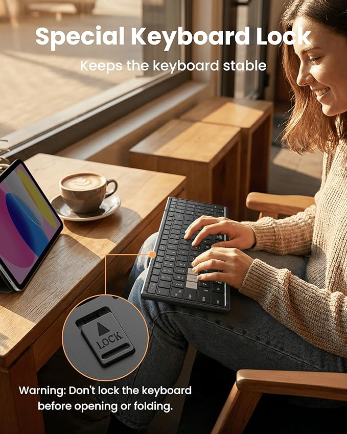 Foldable Keyboard and Mouse Set, USB A+Type C+Bluetooth1&2(4-in-1)Wireless Connection, Portable Full-Size Folding Rechargeable Design with Keyboard Lock for Home/Office/Business Travel-Black