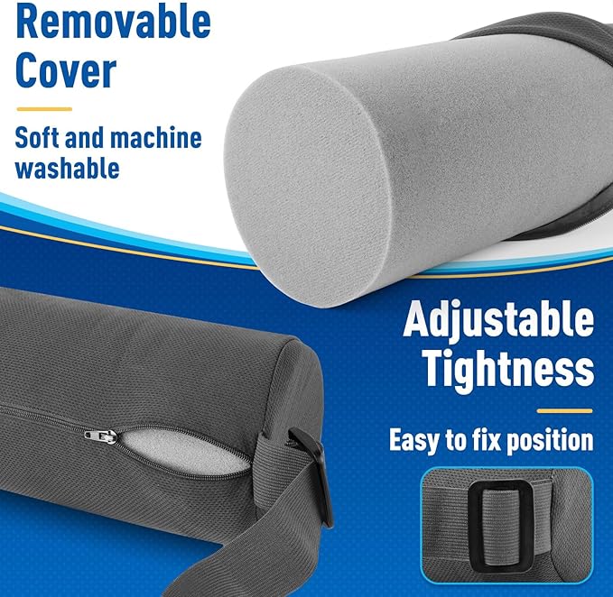 Seat Cushion, Lumbar Roll Support Pillow for Office Chair, Car, Gaming Chair, Memory Foam Back Cushion with Washable Cover for Relieving Back Pain & Improving Posture,Grey