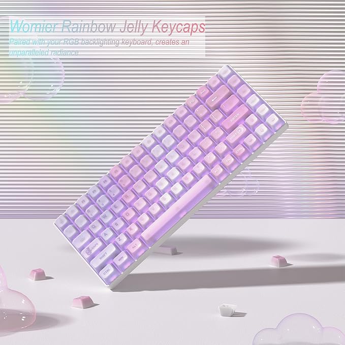 Womier Keyboard Keycaps Jelly - Shine Through keycaps, Transparent Clear Key Cap, Custom 60 65 75 100 Percent for Cherry MX, Outemu, Gateron Mechanical Keyboards (MDA Profile-Music)