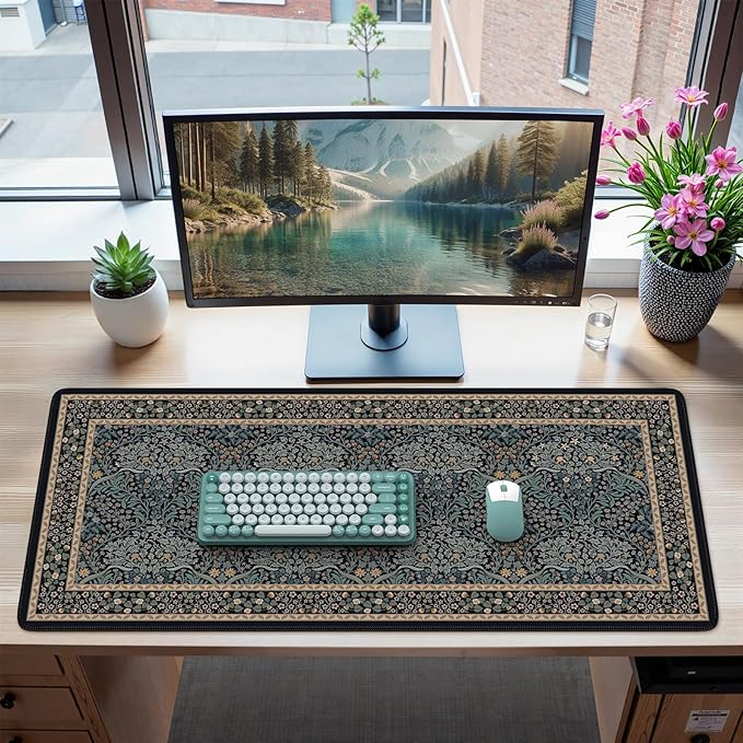 iCasso Desk Cover Mat, Office Mouse Pad, Desk Protector Mat, Extra Large Matt for Desktop,Anti-Slip XXL Big Mousepad with Stitched Edges for Computer Keyboard Retro Black