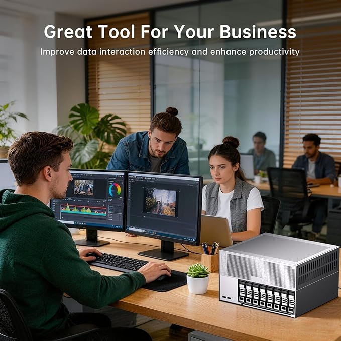 MSECORE 8 Bay Desktop NAS with Double M.2 PCIe4.0 SSD Slots, Ultra 285H (16 Cores, Max 5.4 GHz) 32G LPDDR5 8400 MT/s, 512G SSD, 2 * 10Gbps LAN, Four Display (1* HD, 1* DP, 2* USBC), Windows 11 Pro