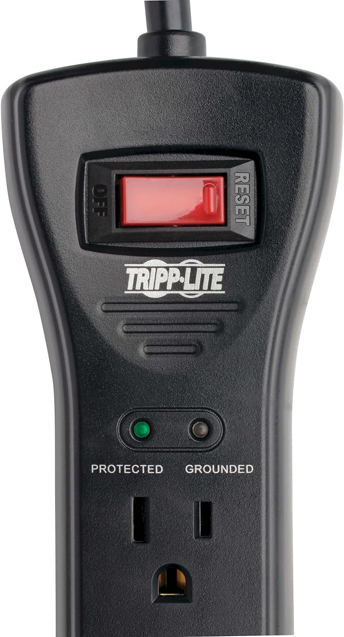 Eaton Tripp Lite Series SUPER7B Flat Plug Power Strip Surge Protector, 7 Outlets, 7ft Extension Cord, 2160 Joules, UL Listed & Certified, Black, Lifetime Manufacturer's Warranty & $75,000 Insurance